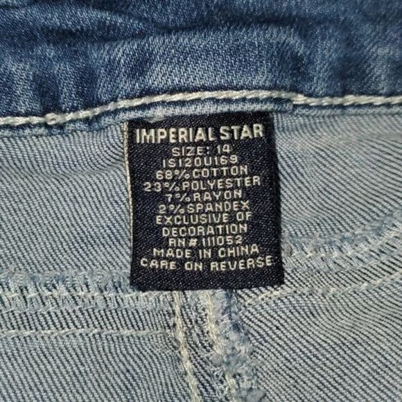 LAST CHANCE Imperial Star 1" Laced Hem Sz. 14 Bib Blue Jean Overalls Shorts - Picture 4 of 4